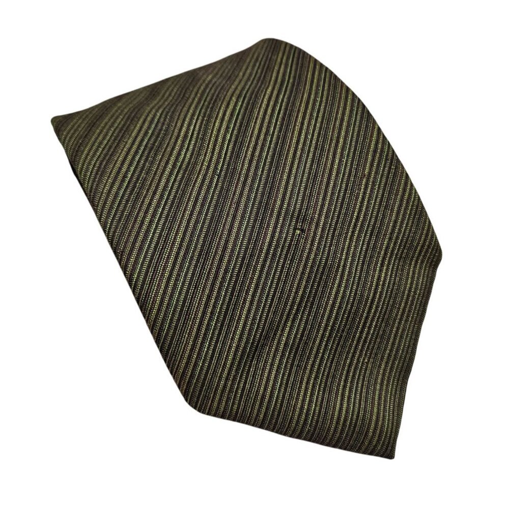 Vintage B.J. Ernst Green Striped Polyester Mens Necktie Minimalist Career‎ Irish